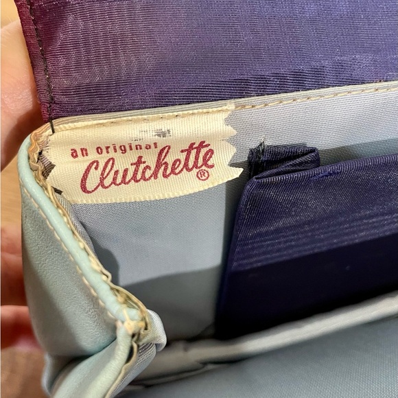 Vtg Clutchette Sleek Structured  Clutch Minimalist Robins Egg Blue Modern Preppy - Picture 15 of 15